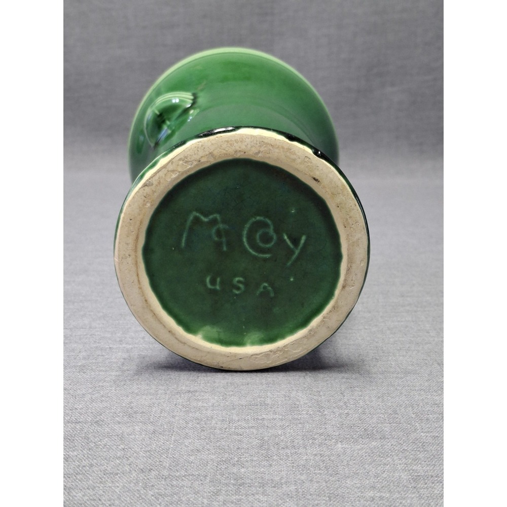 Vintage McCoy Pottery Green Ribbed Vase Tab Handles USA Art Pottery Mid Century - Picture 11 of 11